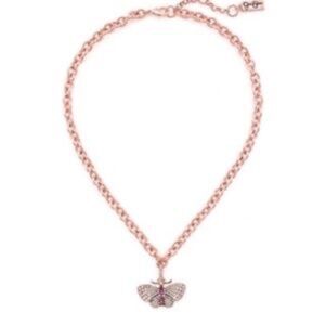 NWT Jessica Simpson Crystal Rhinestone Butterfly Necklace Rose Gold Tone